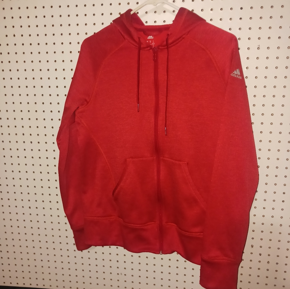 MEN'S (Medium) Adidas Red Zip-Up Hoodie Sweatshirt w/ Thumbhole Cuffs - Unisex